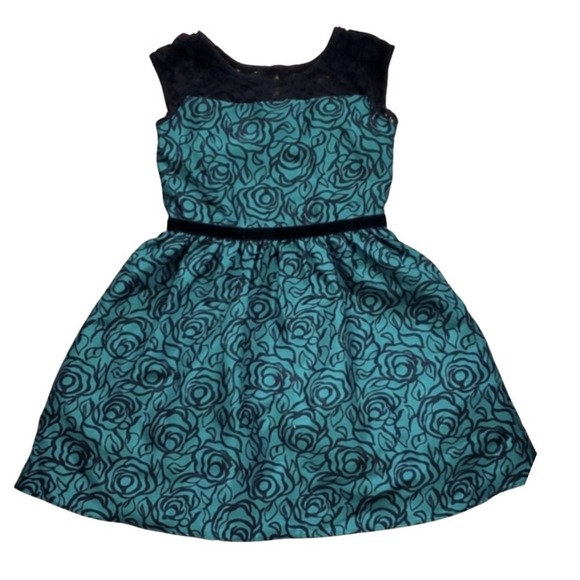 Gymboree Other - Gymboree Dressed Up Girls Green Floral Lace Sleeveless Holiday Party Dress